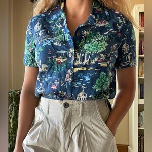 Vintage rayon French pattern short sleeve button down